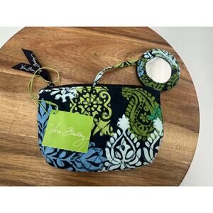 Vera Bradley Mirror Cosmetic Bag Quilted Makeup Case Caribbean Sea ZIp New